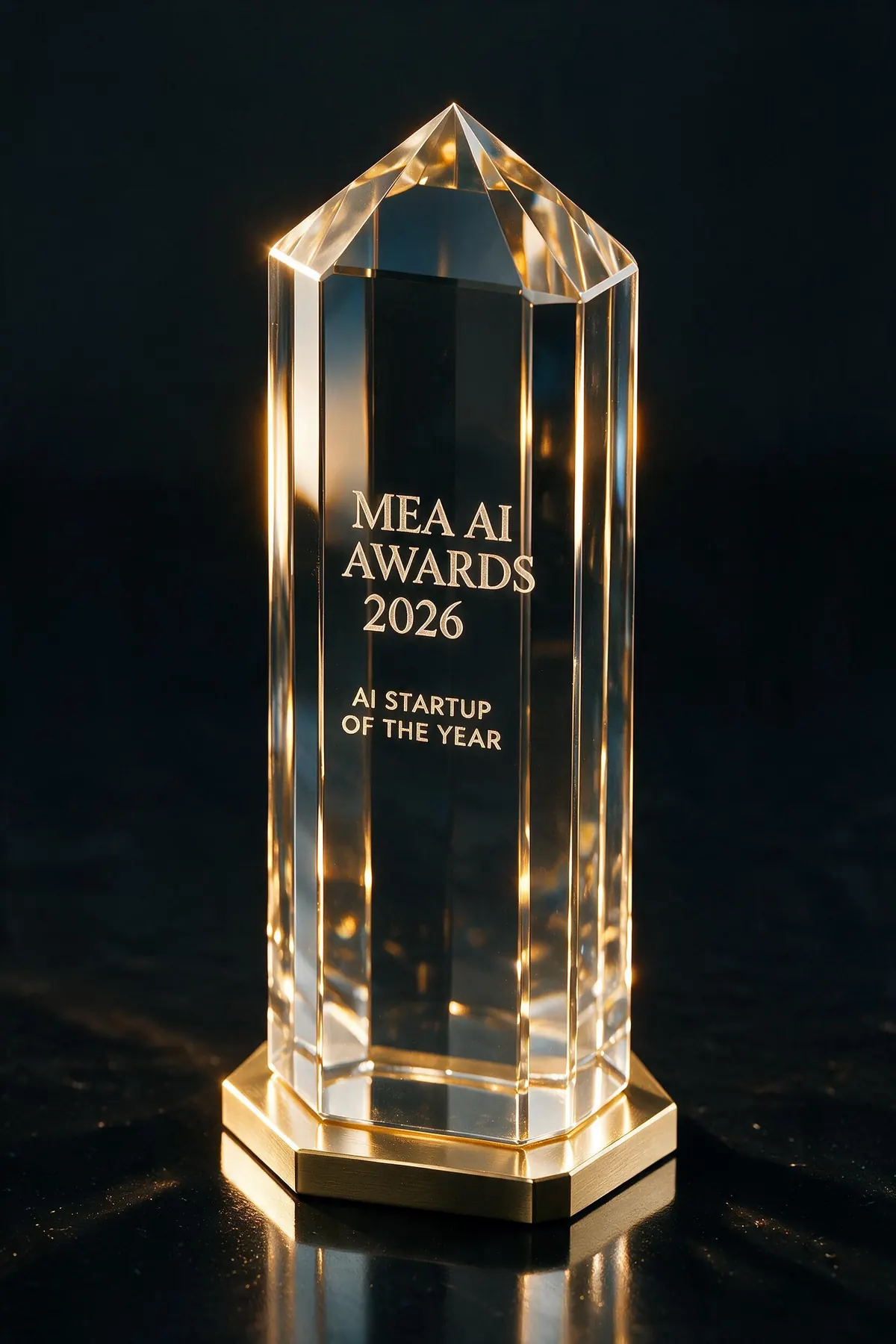 Crystal trophy etched with AI Startup of the Year