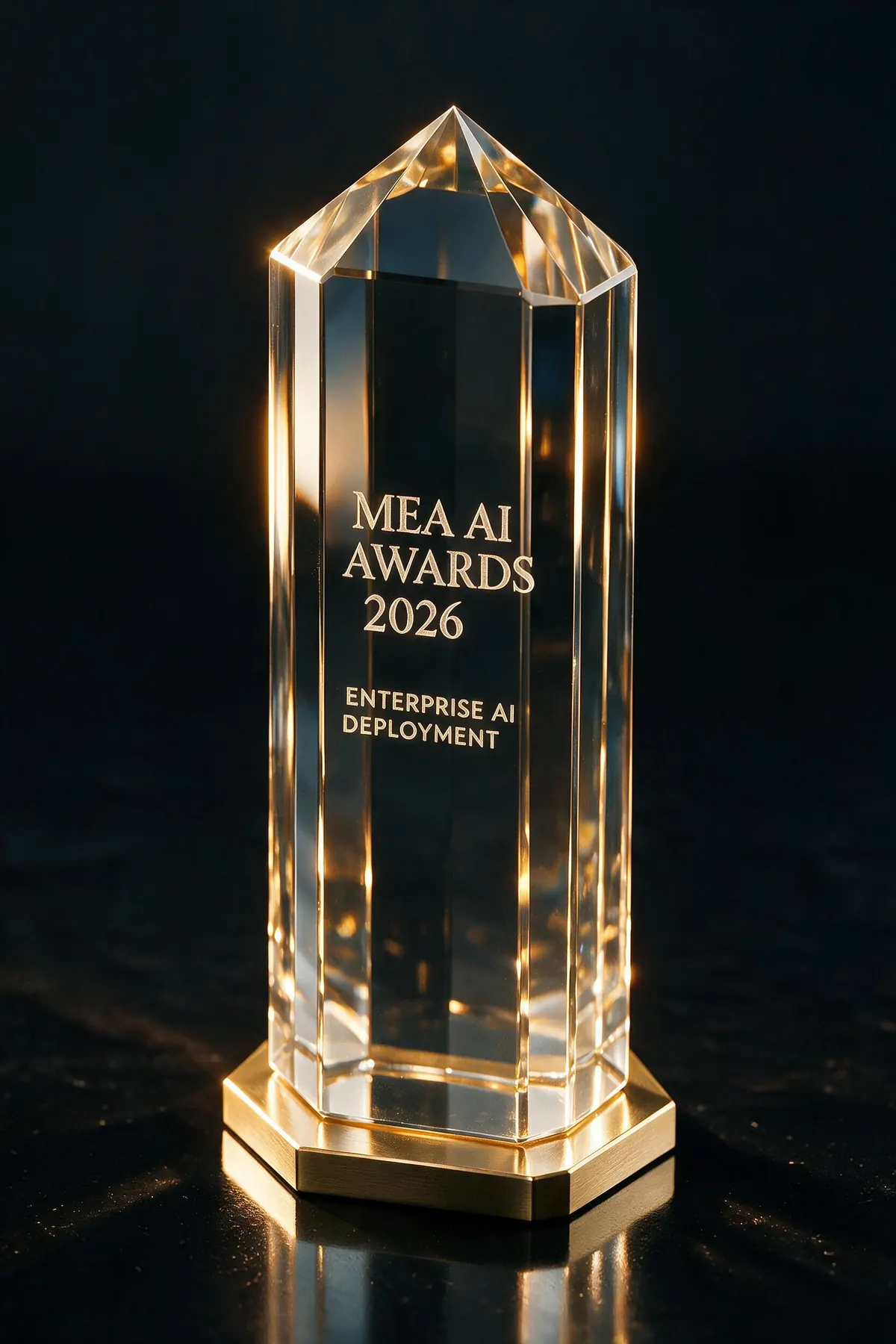 Crystal trophy etched with Enterprise AI Deployment