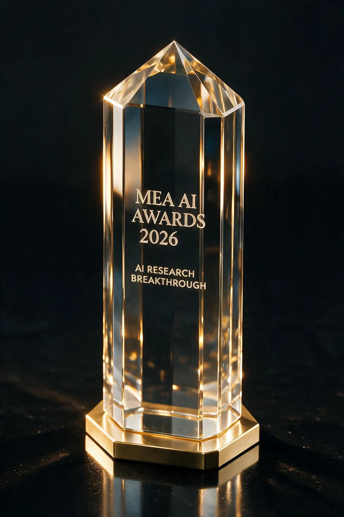 Crystal trophy etched with AI Research Breakthrough