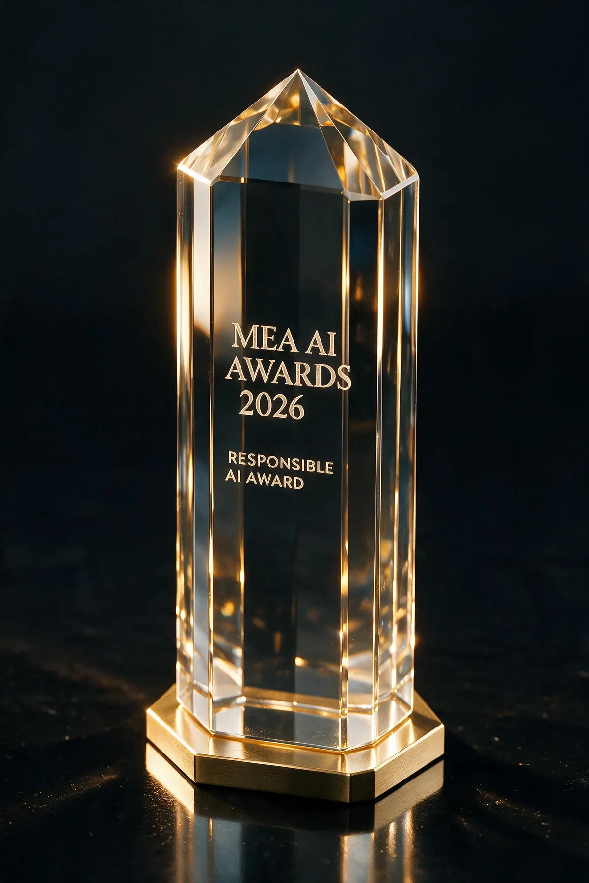 Crystal trophy etched with Responsible AI Award