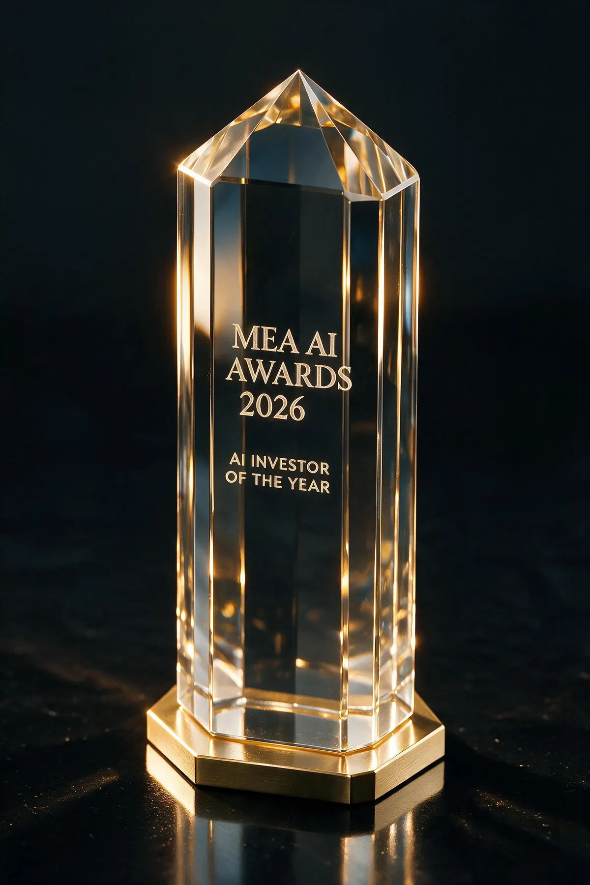 Crystal trophy etched with AI Investor of the Year