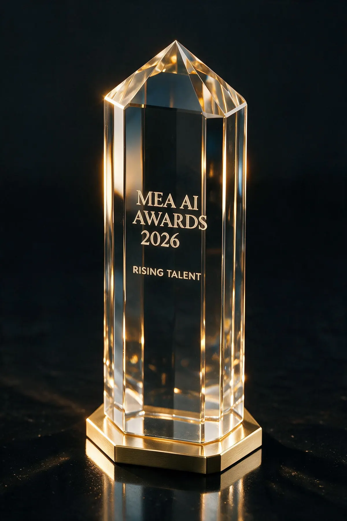 Crystal trophy etched with Rising Talent