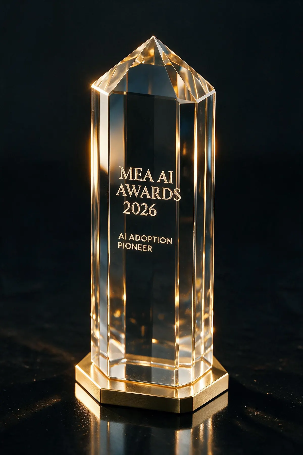 Crystal trophy etched with AI Adoption Pioneer